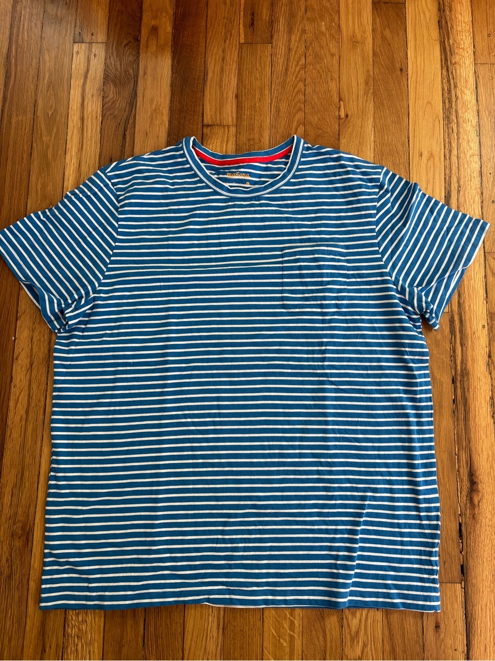 Men's Blue & White Striped Crew T-Shirt with Pocket